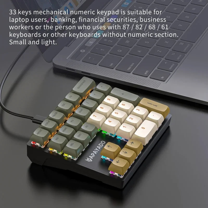 33 Key Wired Mechanical Numeric Keypad with Multi-color Lights - Ideal for Finance, Business, Laptop Numeric Keyboard