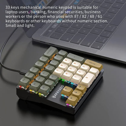 33 Key Wired Mechanical Numeric Keypad with Multi-color Lights - Ideal for Finance, Business, Laptop Numeric Keyboard