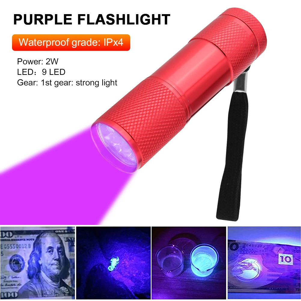 9/21LED UV Light 395nm Waterproof Flashlight – Portable Ultraviolet Torch for Nails, Black Light & Detection