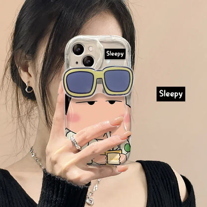C-Crayon S-ShinChan Glasses Support Case for iPhone 15/14/13/12/11 Pro Max, Mini, XR, XS, X, 8, 7, 6/6S Plus, SE 2020 | Shockproof Cover