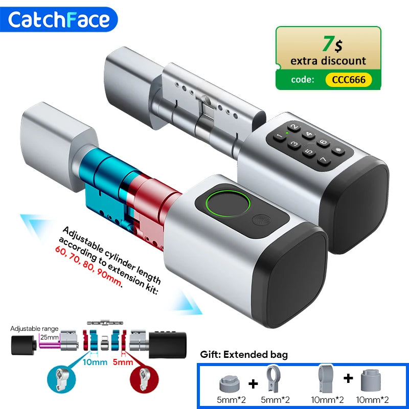 V1 Pro+ Smart Door Lock – TUYA App Adjustable Fingerprint, Password & RFID Cylinder for Home Security