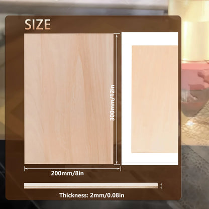 2 / 4 / 8 / 16Pcs Basswood Boards (12x8x0.08in) – 2mm Thin Laser Cut Wood for Crafts & DIY Model Making