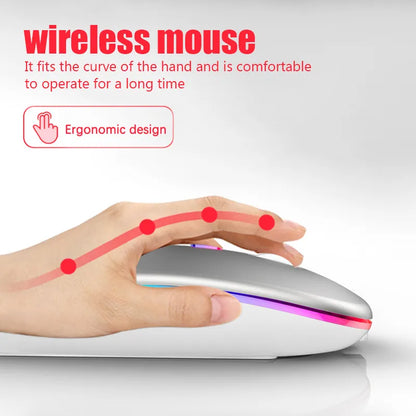 Wireless RGB Rechargeable Mouse - Bluetooth for Laptop PC, LED Backlit Silent Ergonomic Gaming Mouse