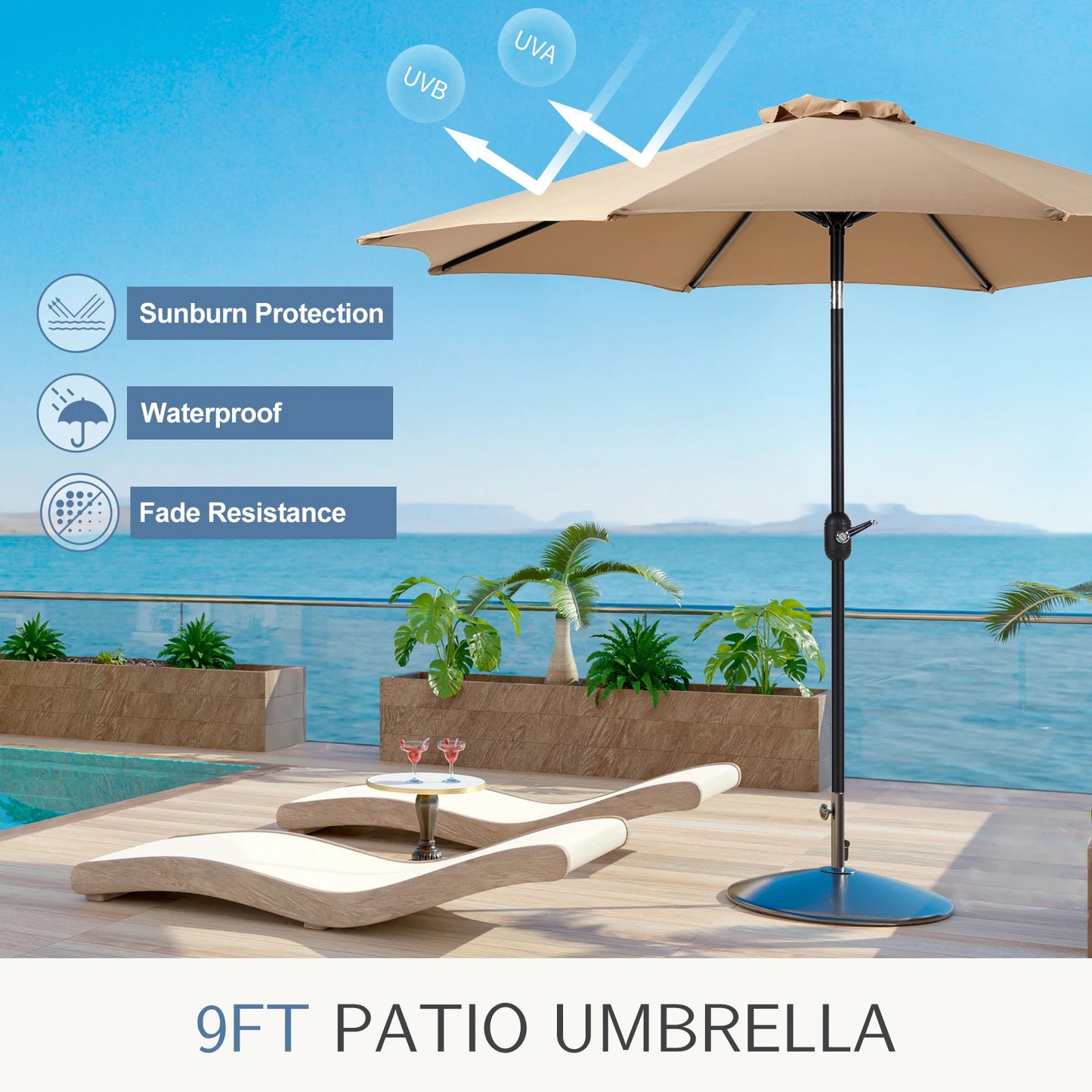 Outdoor Patio Umbrella UV Protection All-Weather Garden Pool Backyard Shade Canopy