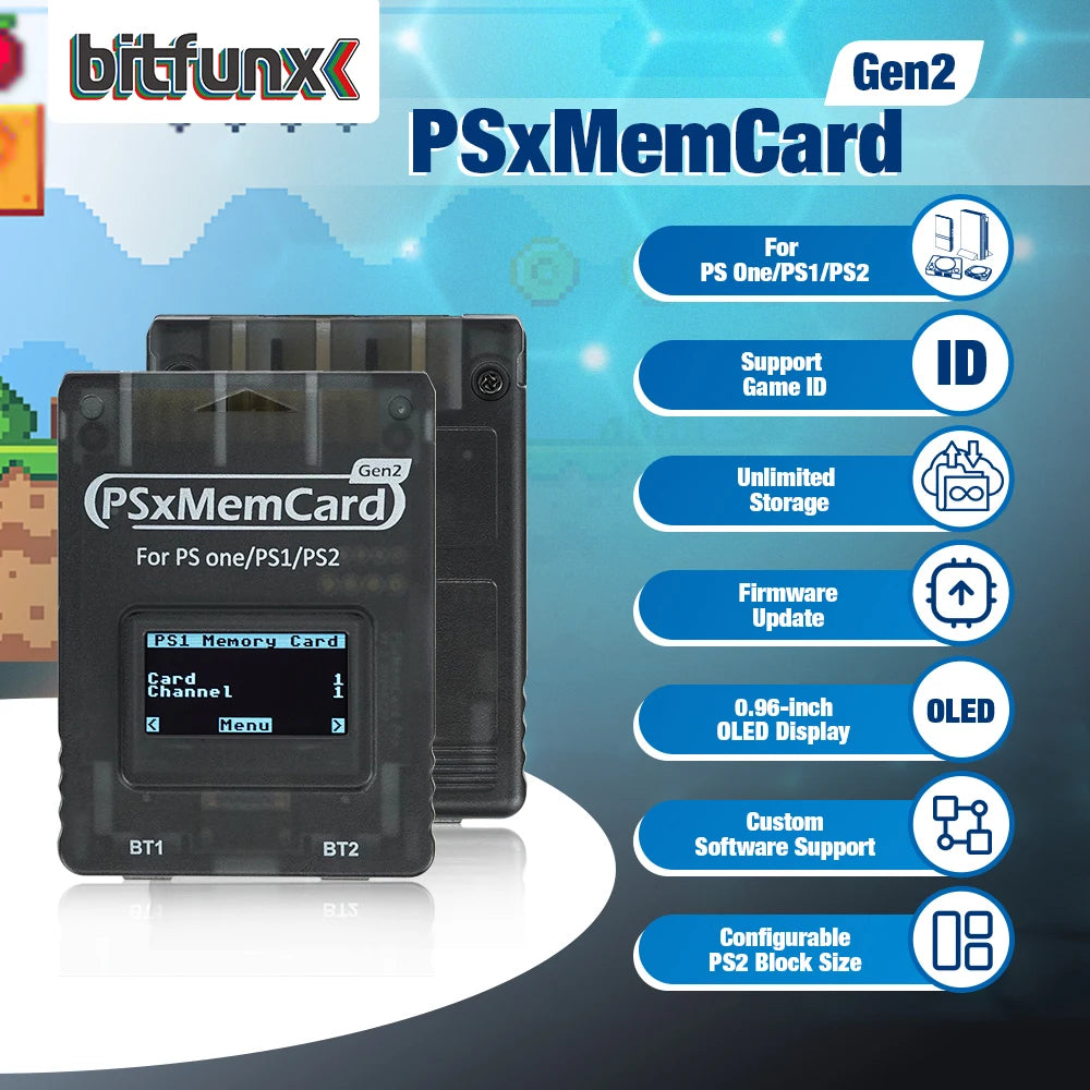 Bitfunx PSxMemCard Gen2 – SD2PSXTD Save Storage for PS1 & PS2 Games, Compatible with PlayStation Consoles