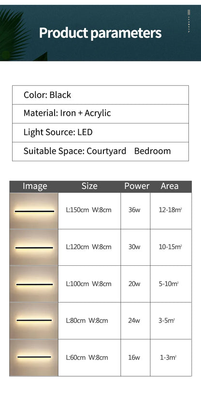 Outdoor Wall Lamp – IP65 Waterproof LED Long Corridor & Staircase Light, Balcony, Villa & Garden Entrance Lighting