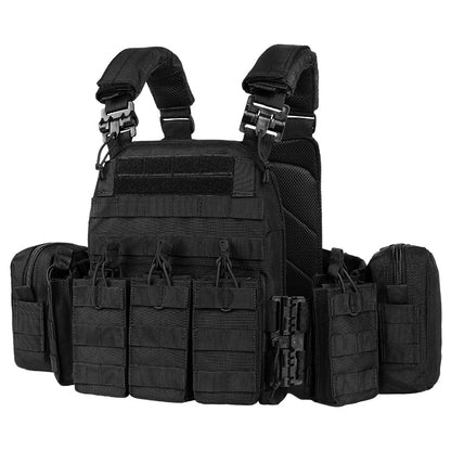 YAKEDA 6094 Tactical Vest – Lightweight Quick Release Combat Plate Carrier, 1000D Nylon Molle Hunting Vest in Black