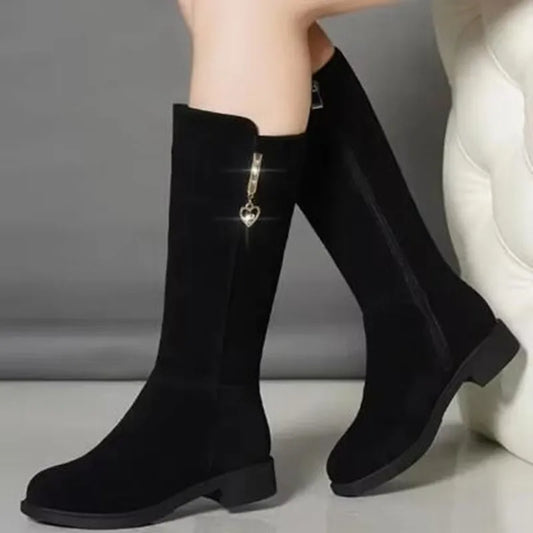 2025 Women’s Plush Snow Boots – Casual Flat Cotton Thigh-High Winter Shoes with Side Zipper