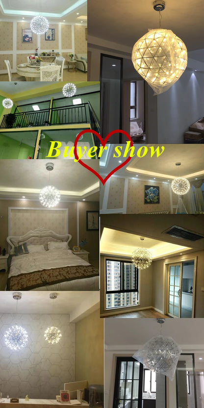 Italy Designer Spark Ball LED Chandelier – Stainless Steel Firework Pendant Lamp with Remote for Loft Living Room Decor