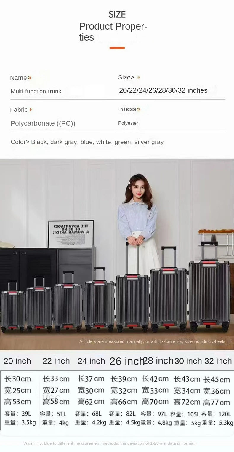 30-Inch Five-Wheel Aluminum Frame Suitcase — Multifunctional Cabin Luggage with Password Lock, USB Port & Cup Holder