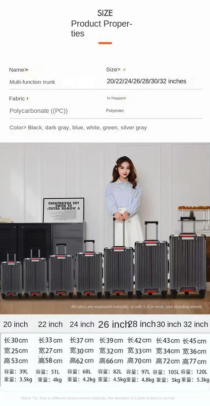 30-Inch Five-Wheel Aluminum Frame Suitcase — Multifunctional Cabin Luggage with Password Lock, USB Port & Cup Holder