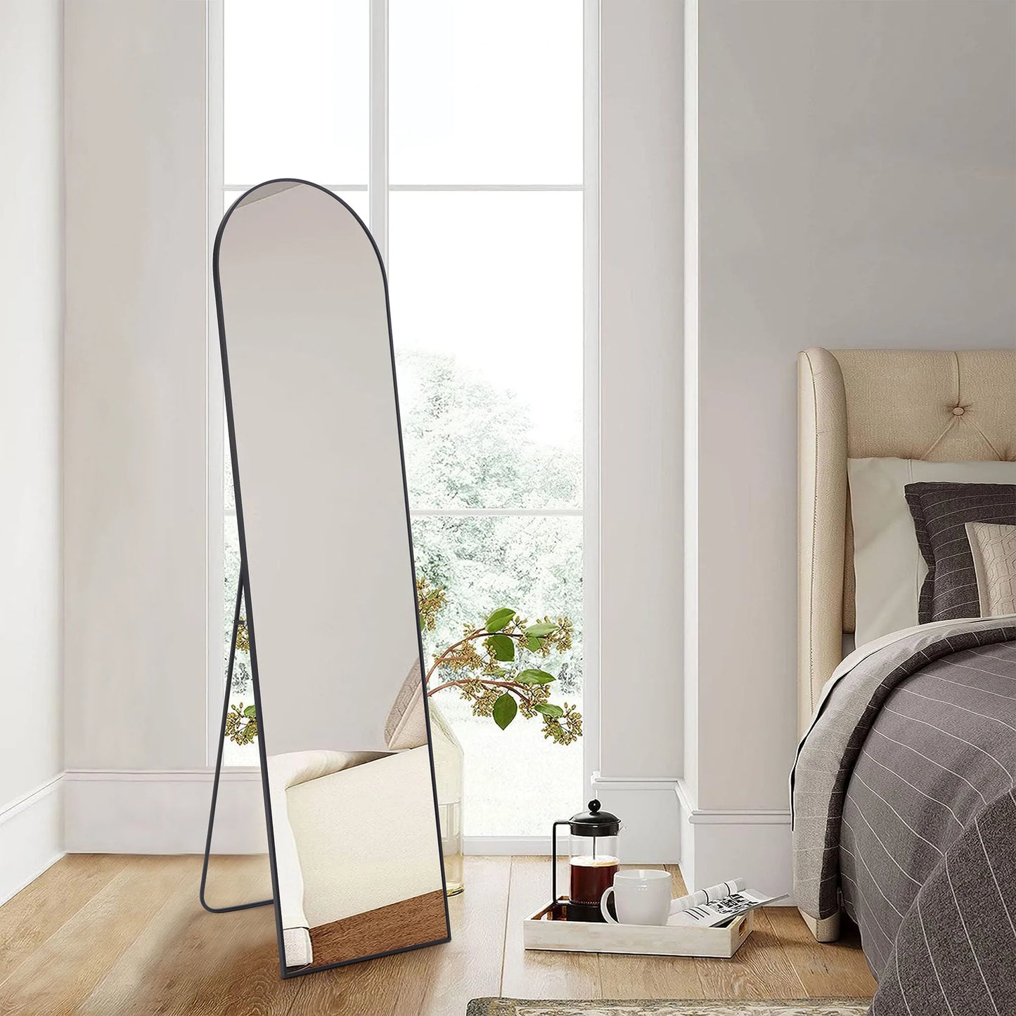 Full Body Wall Mirror 59"x16" – Standing or Wall-Mounted with Aluminum Alloy Frame for Bathroom & Bedroom