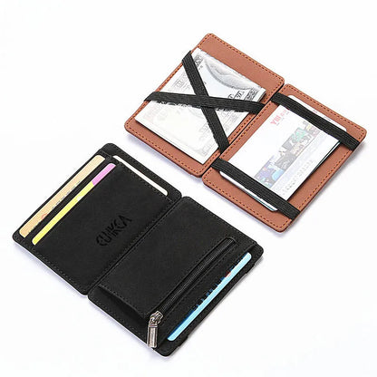 Compact Men's Card Holder Wallet: Mini Zipper Coin Pocket, Slim & Stylish Magic Wallet - High-Quality PU Leather, Ideal for Credit Cards and Cash