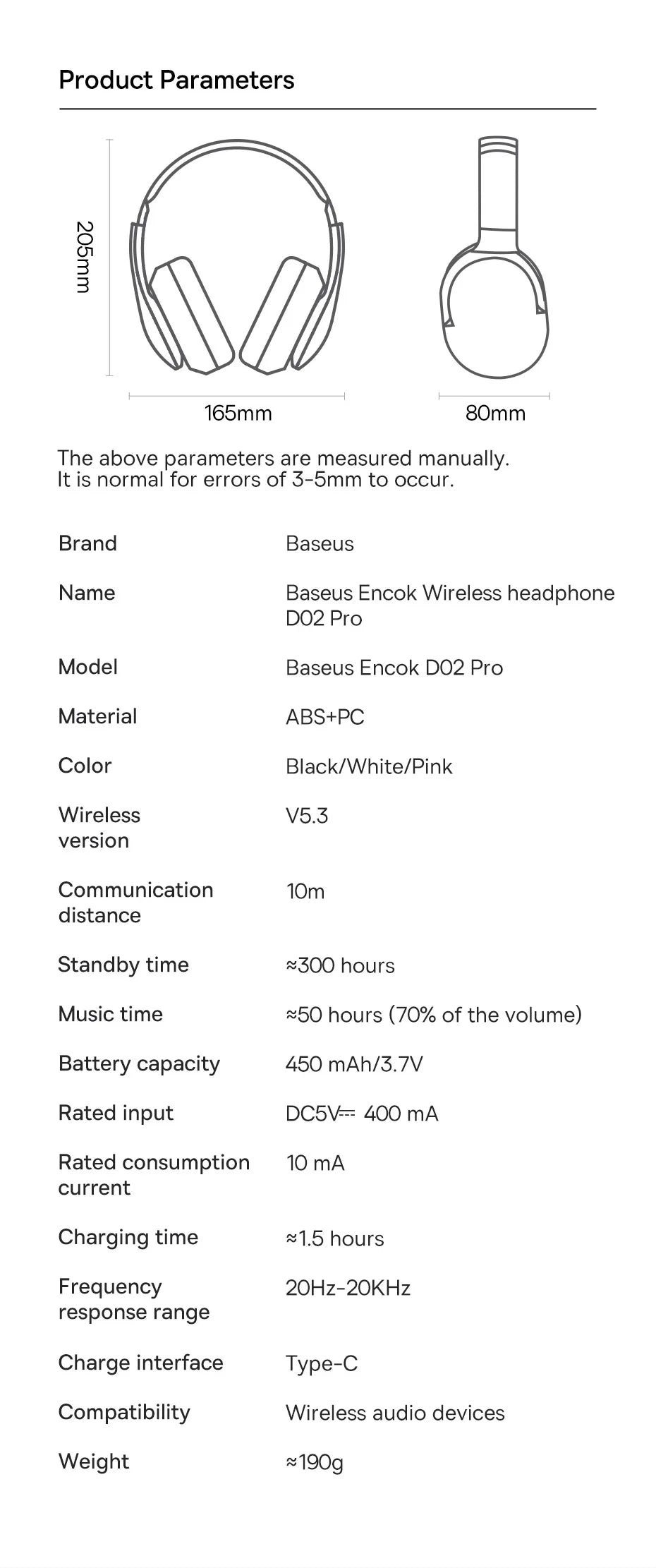 Baseus D02 Pro Wireless Headphones - Bluetooth 5.3, Foldable Sport Headset, Over-Ear Gaming Bluetooth Earbuds