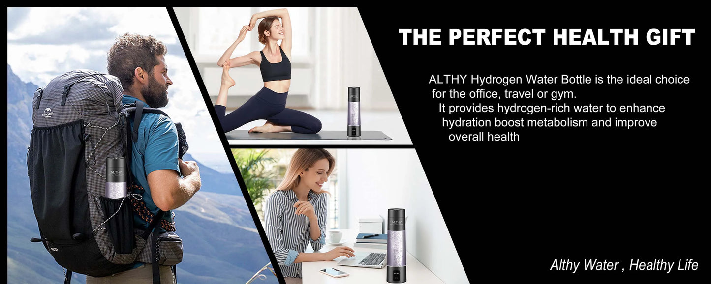 ALTHY Molecular Hydrogen Water Generator Bottle - DuPont SPE&PEM Dual Chamber Ionizer with Charging & Time Display