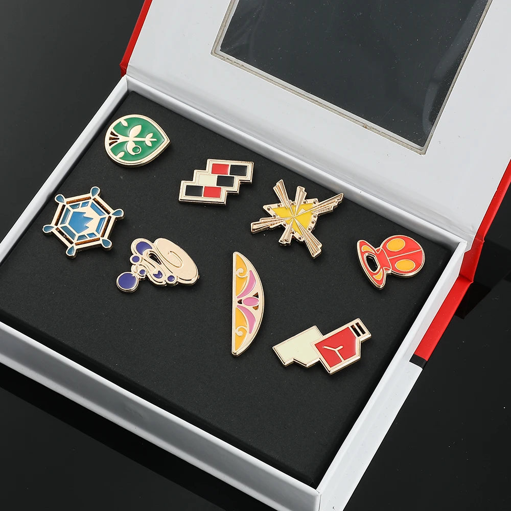 Pokémon Gym Badges Collection Box Set – Pins & Brooches from Kanto, Johto, Hoenn, Sinnoh, Unova, Kalos & Orange Islands Regions