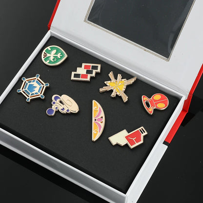 Pokémon Gym Badges Collection Box Set – Pins & Brooches from Kanto, Johto, Hoenn, Sinnoh, Unova, Kalos & Orange Islands Regions