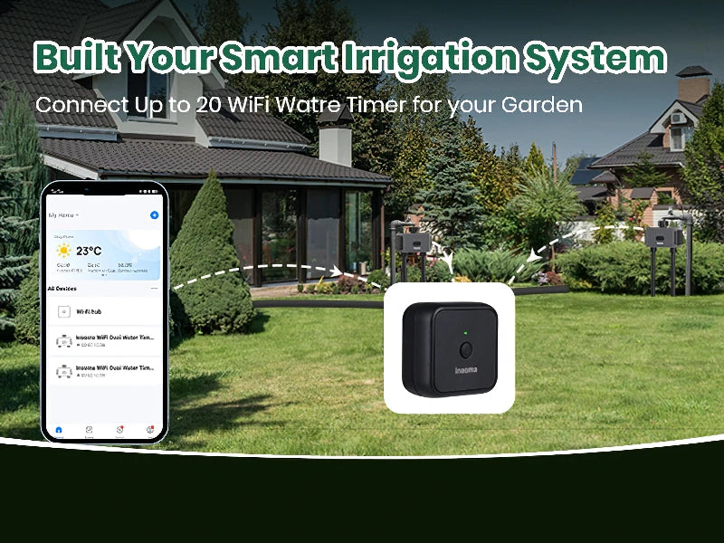 Zigbee/WiFi Automatic Water Timer – Dual Hose Garden Irrigation System, Sprinkler Programmer, Alexa Support