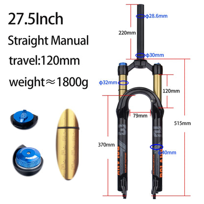 BOLANY Bike Air Fork – 27.5/29inch, 120mm Travel, Lightweight Magnesium Alloy Oil Air Suspension with Quick Release