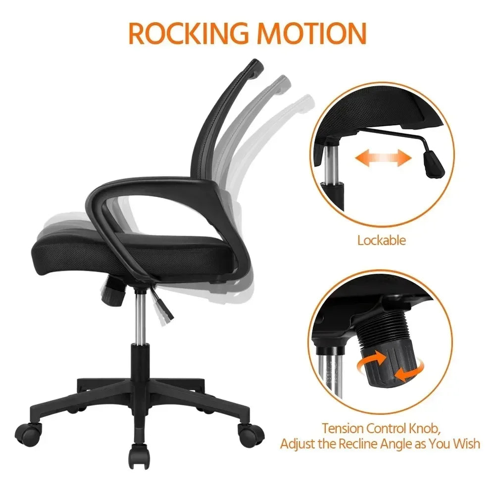Adjustable Mid Back Mesh Office Chair with Armrests – Black Swivel Computer & Gaming Chair