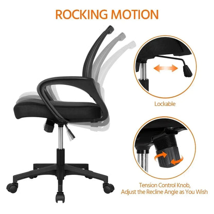 Adjustable Mid Back Mesh Office Chair with Armrests – Black Swivel Computer & Gaming Chair