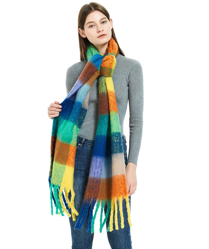 2025 Women's Winter Thick Cashmere Scarf – Warm Pashmina Shawl with Rainbow Tassels & Wraps