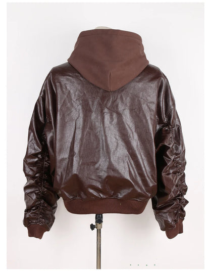 Mauroicardi Autumn Winter Oversized PU Leather Bomber Jacket for Men - Thickened Warm Hooded Luxury Designer Coat