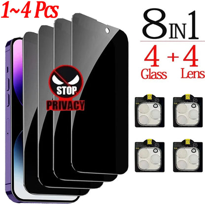 1–4 Pack Privacy Screen & Camera Protector for iPhone 16/15/14/13/12/11 Pro/Max – Anti-Spy Glass Film