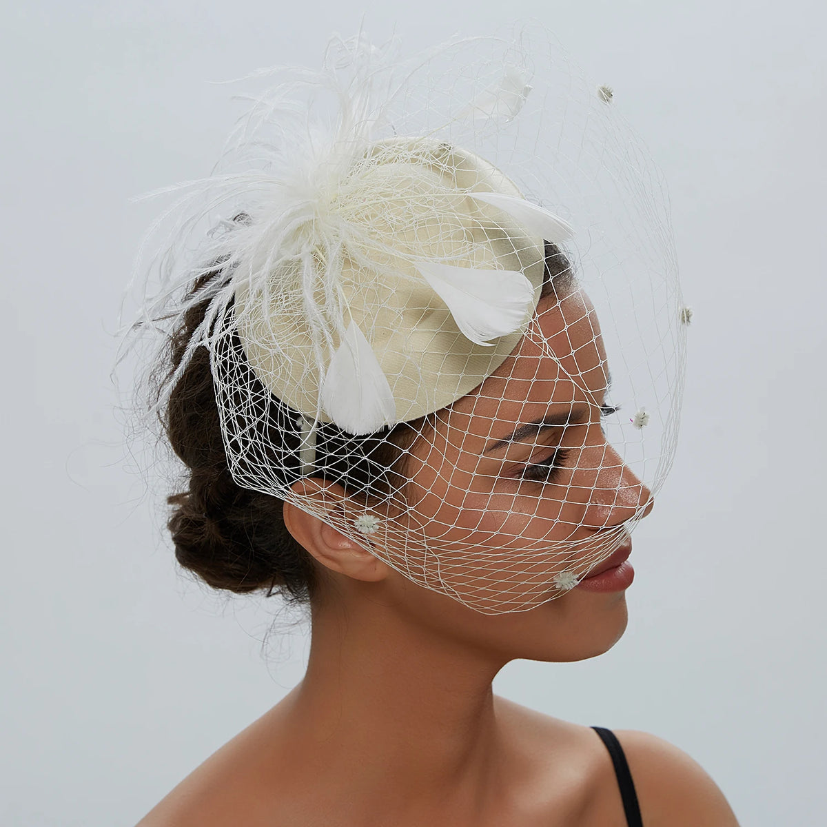 Women's Felt Fascinator Hat with Fishnet Veil - Small Plush Wave Point ...