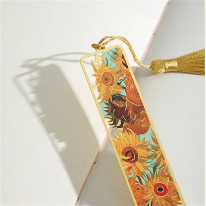 Chinese Style Metal Sunflower Hollow Bookmark: Creative Painted Book Holder with Tassel Pendant - Kids' Stationery for School & Office Supplies
