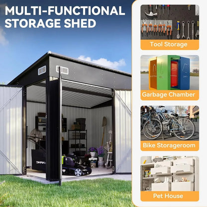 11.5'x7.5' Outdoor Metal Storage Shed – Triple Lockable Door with Sloping Roof for Tools & Bicycles