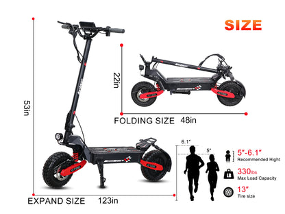 30MPH Electric Scooter with 1200W Motor – 20/40 Mile Range, Spring Damping, Disc Brake & 11" Off-Road Folding Tires