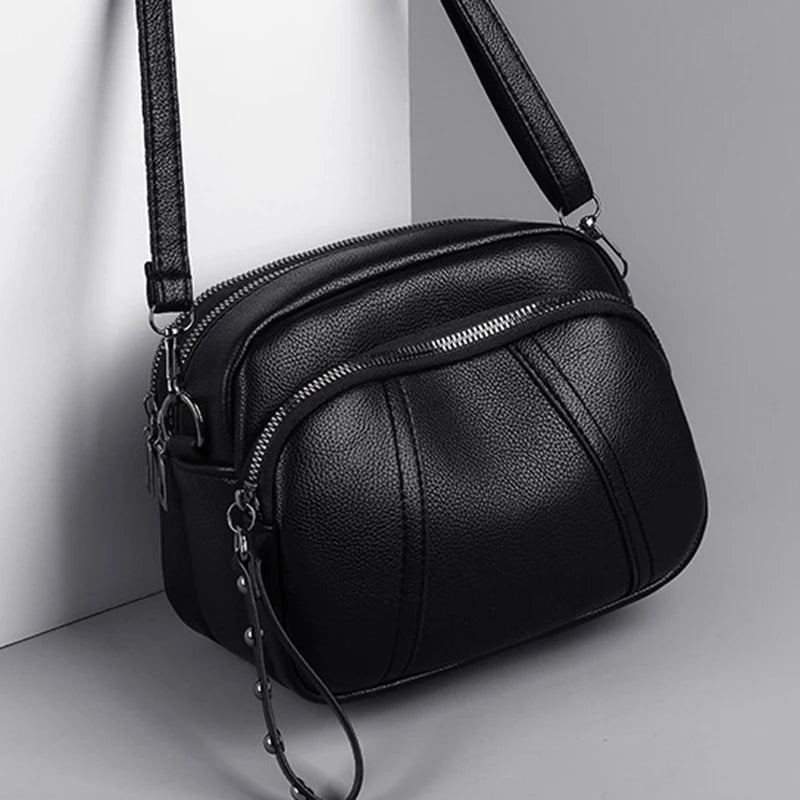 Women’s Solid Color Rivet Zipper Phone Bag – Soft Leather Small Square Shoulder & Crossbody Bag, Fashionable and Simple