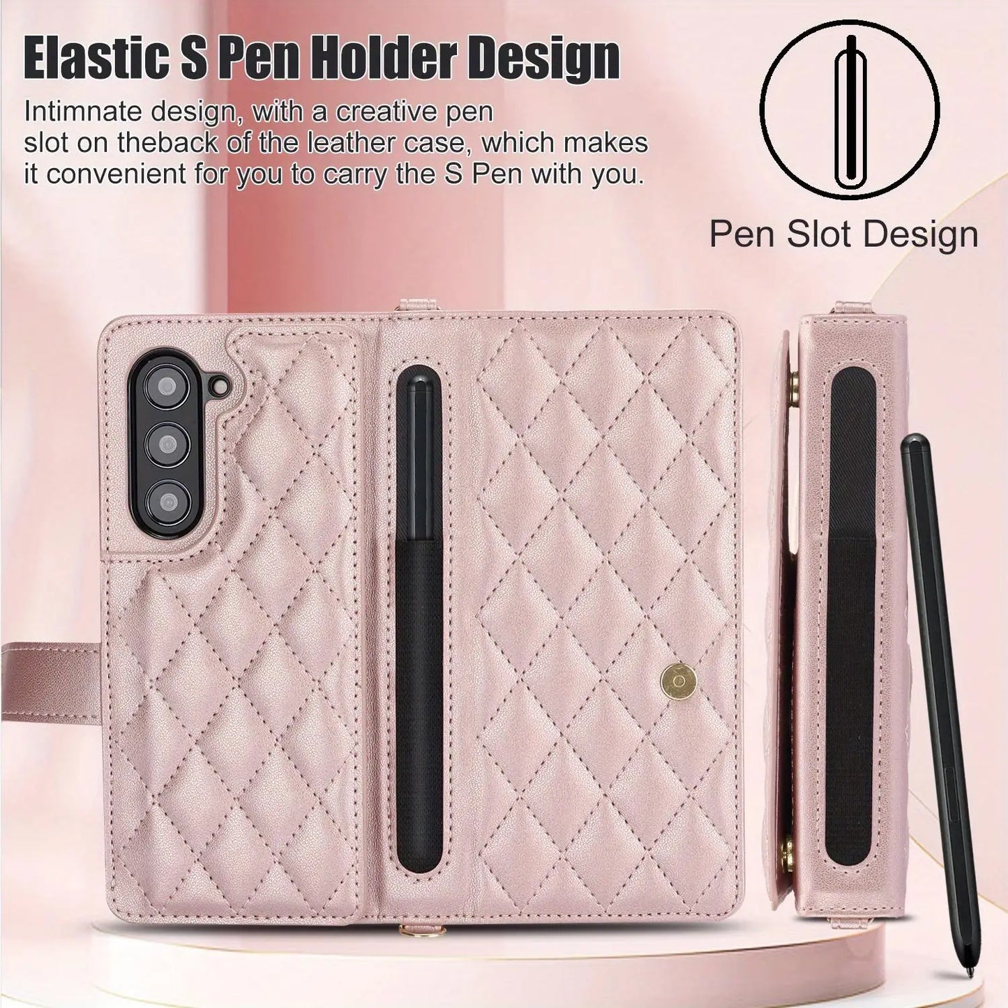 PU Leather Flip Wallet Case for Samsung Galaxy Z Fold 6/5/4/3 5G – Card Holder, Wrist Strap, Crossbody Stand Cover