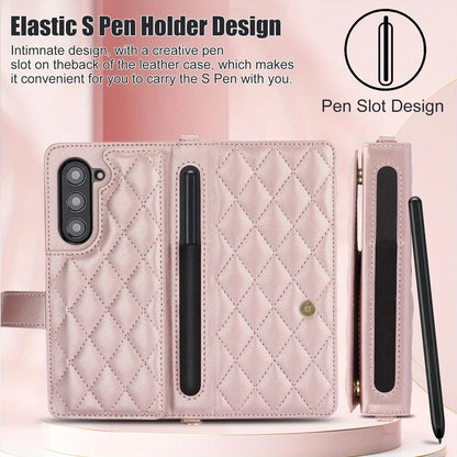 PU Leather Flip Wallet Case for Samsung Galaxy Z Fold 6/5/4/3 5G – Card Holder, Wrist Strap, Crossbody Stand Cover