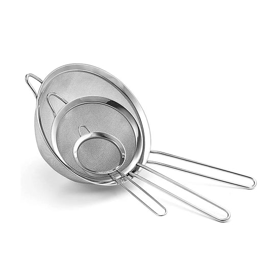 Stainless Steel Fine Mesh Flour Sifter with Handle – Baking Strainer & Sieve Accessory