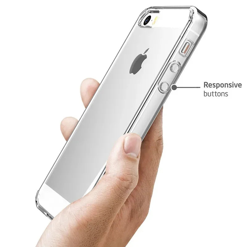 Clear TPU Silicone Case for iPhone SE 2020/2022, 6/6S/7/8/Plus, 5/5S | Soft Transparent Back Cover for Apple Devices