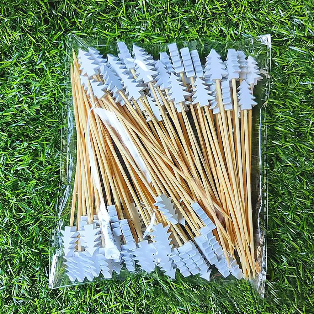 50PCS Christmas Bamboo Cocktail Picks – Santa, Snowflake & Tree Toothpicks for Drinks, Fruits, Desserts & Holiday Party Decorations 2024