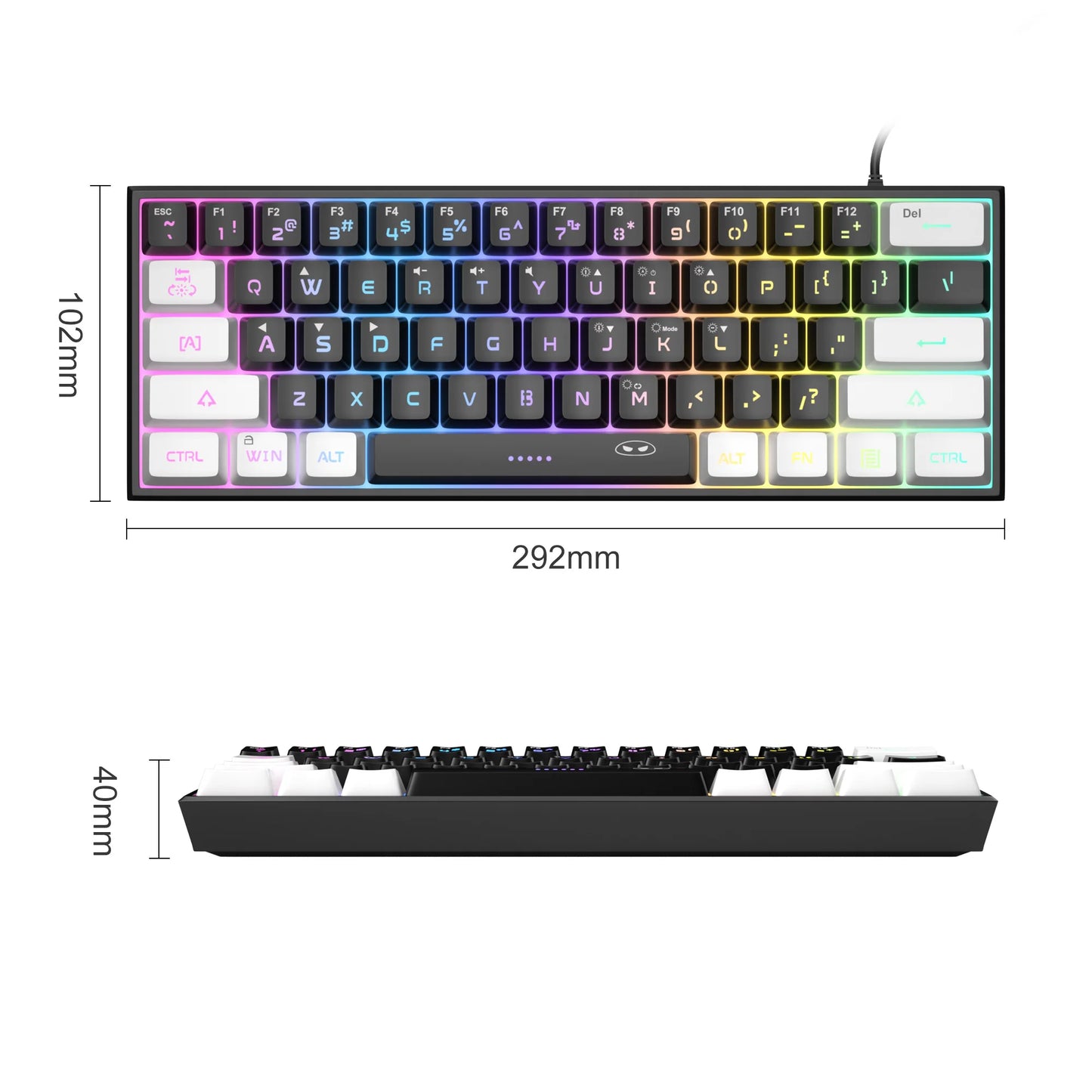 MageGee TS91 60% Compact Wired Keyboard – 61 Key RGB Backlit Portable Membrane Keyboard for Windows PC