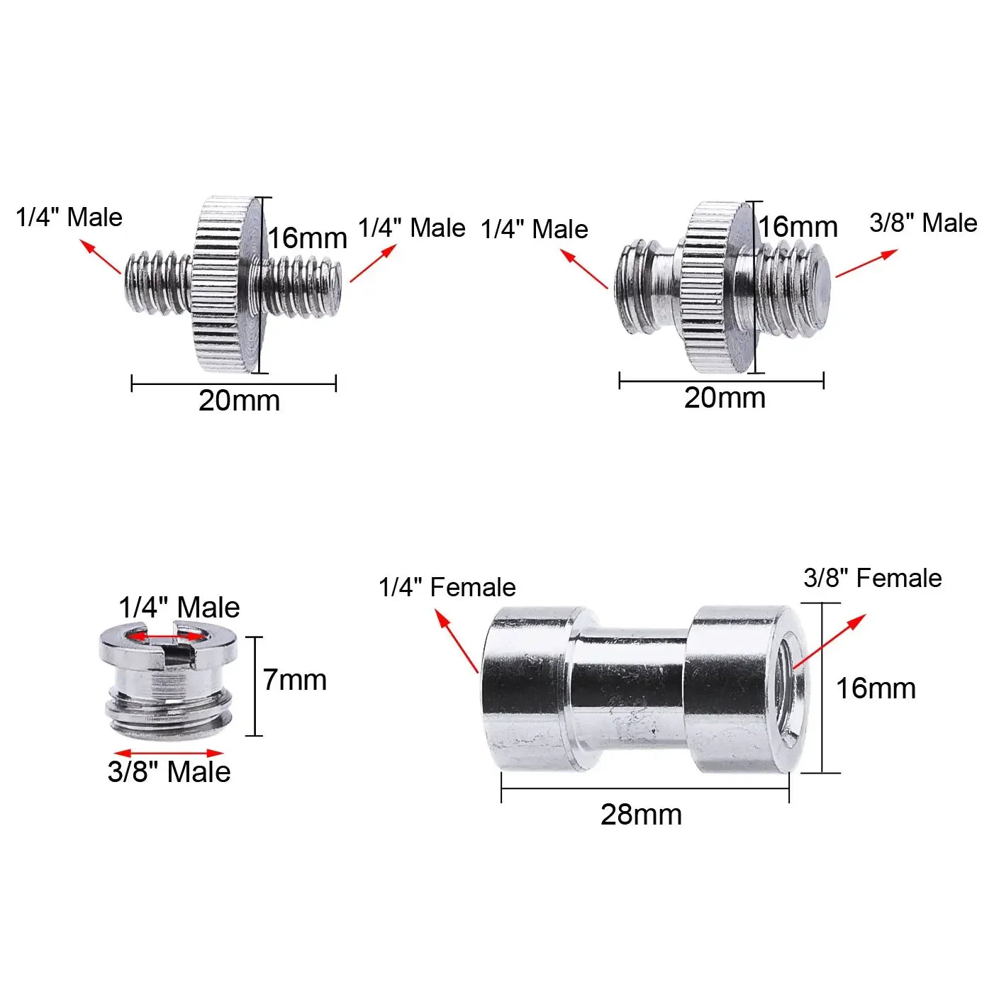 1/4" to 3/8" Female Screw Adapter – Metal Spigot Stud Male Converter for Flash, Light, Tripod & Photo Studio Accessories