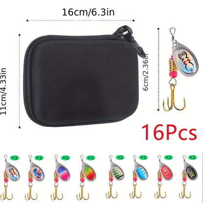 16PCS Metal Spinnerbait Lure Set with Carry Bag — Artificial Fishing Lures for Pike, Bass & Trout