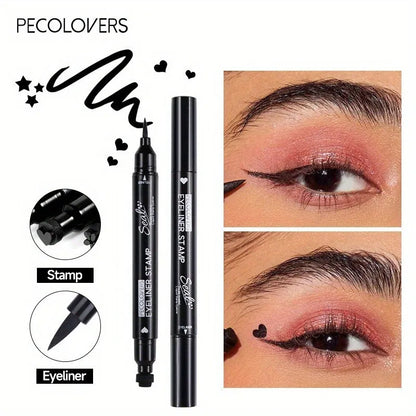 2-in-1 Black Liquid Eyeliner – Double-Head Moon Stamp Pencil, Quick-Dry Non-Smudge Long-Lasting Eye Makeup