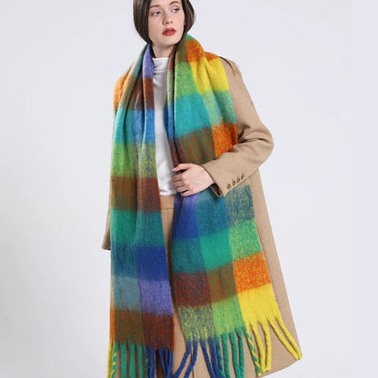 2025 Women's Winter Thick Cashmere Scarf – Warm Pashmina Shawl with Rainbow Tassels & Wraps