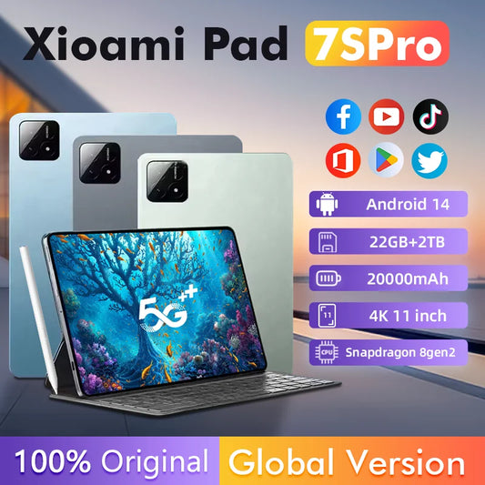 2025 New MI Pad 7 Pro Tablet 11" – Snapdragon 8 Gen 2, 22GB RAM, 2TB Storage, 4K HD, Android 14, 5G, Dual SIM, WiFi, GPS – 20000mAh Battery