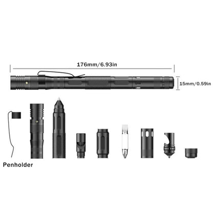 Multifunctional Tactical Ballpoint Pen — 100LM Flashlight, Self-Defense Tool, Window Breaker & EDC Outdoor Survival Pen