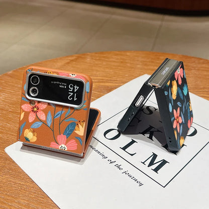 Floral Leather Texture Soft TPU Case for Samsung Galaxy Z Flip 6/5/4/3 5G – Stylish Folding Phone Cover