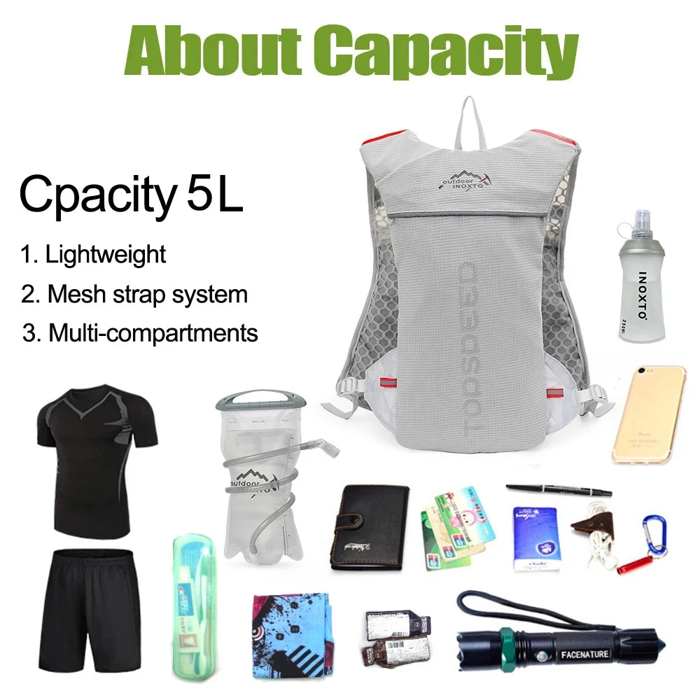 5L Ultralight Outdoor Trail Running Backpack — Hydration Vest with 500ML Water Bottle for Men