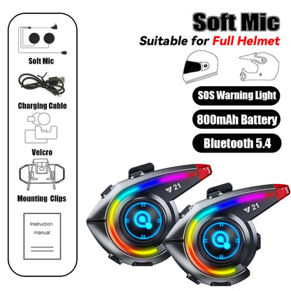 KEBIDUMEI Y21 Motorcycle Helmet Bluetooth Headset — Earphone Music Player with FM Radio & SOS Warning Light