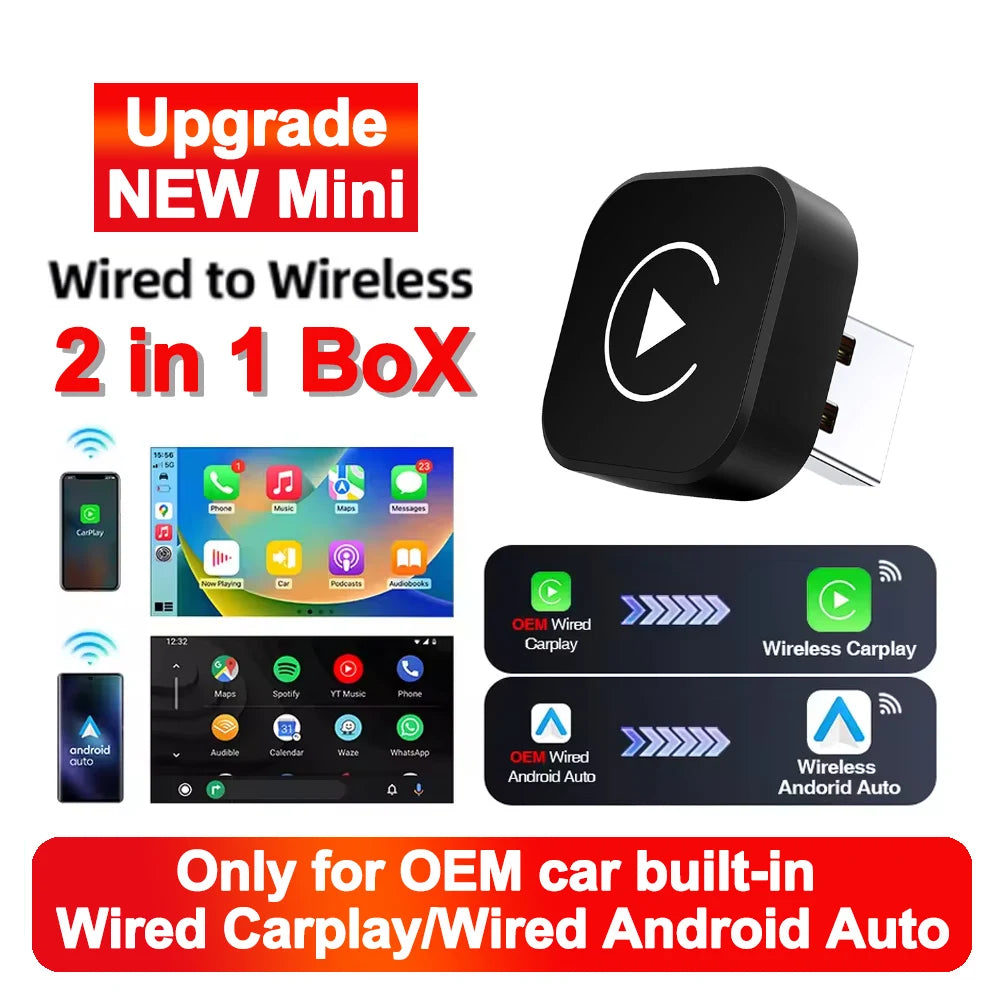 Congo Plug 2-in-1 Wireless CarPlay & Android Auto Mini Box — AI Plug & Play Autom ...