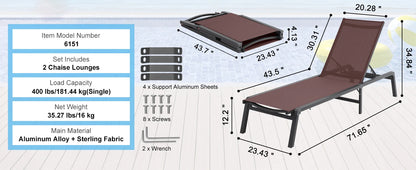 SucceBuy Outdoor Aluminum Chaise Lounge Chair — Folding Patio Pool Recliner, Full Flat Sun Lounger in Dark Grey